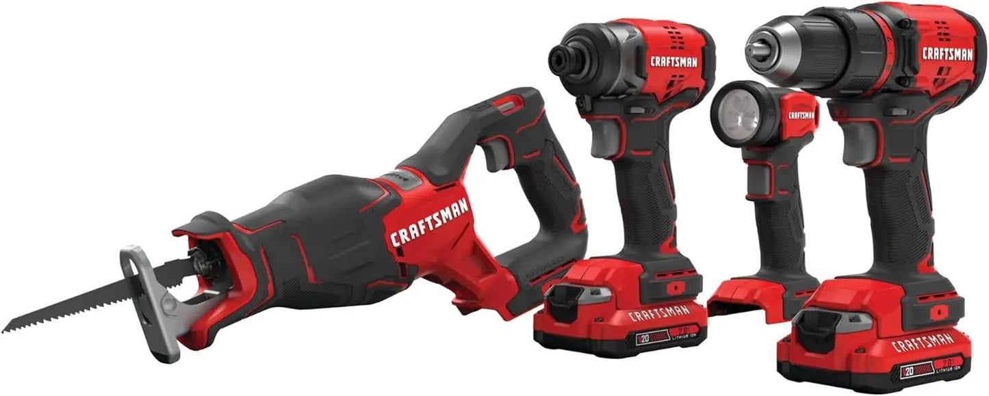 Power Tool Combo Kit, 4-Tool, 2 Batteries and Charger