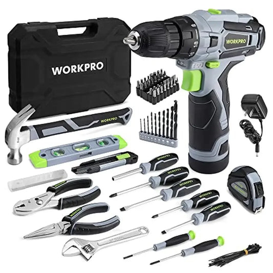 108PCS Home Tool Kit Combo Set with 12V Cordless Drill