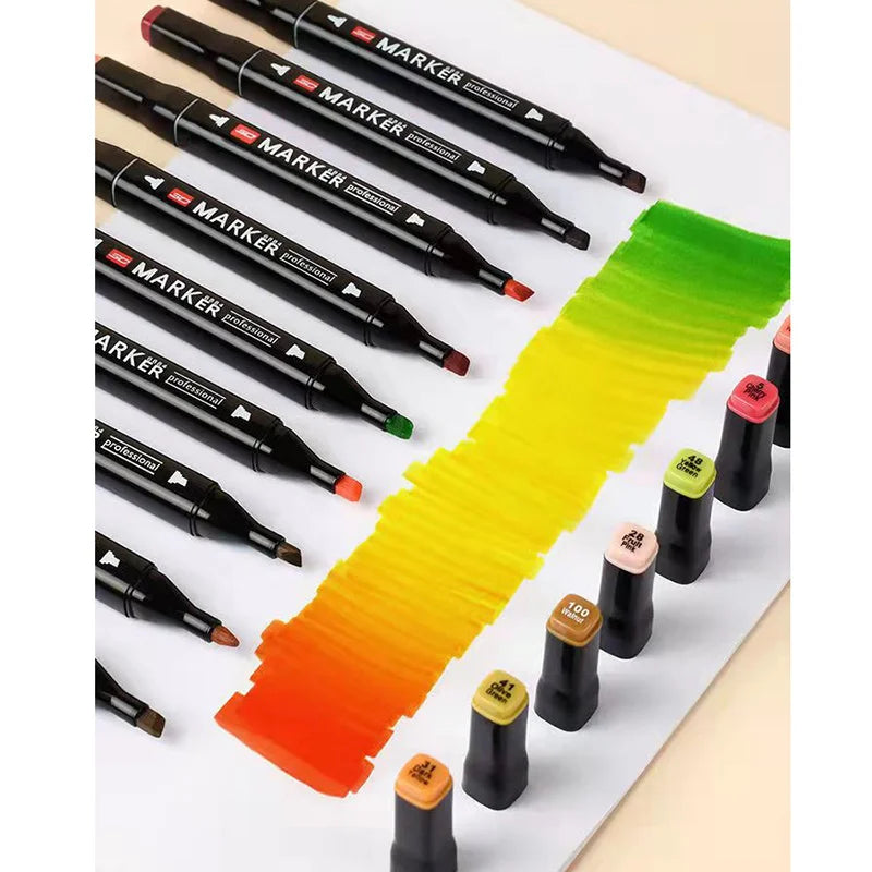 24-60 Colors Oily Art Marker Pen Set for Drawing Double Headed Sketching Tip Based Markers Graffiti Manga School Art Supplies