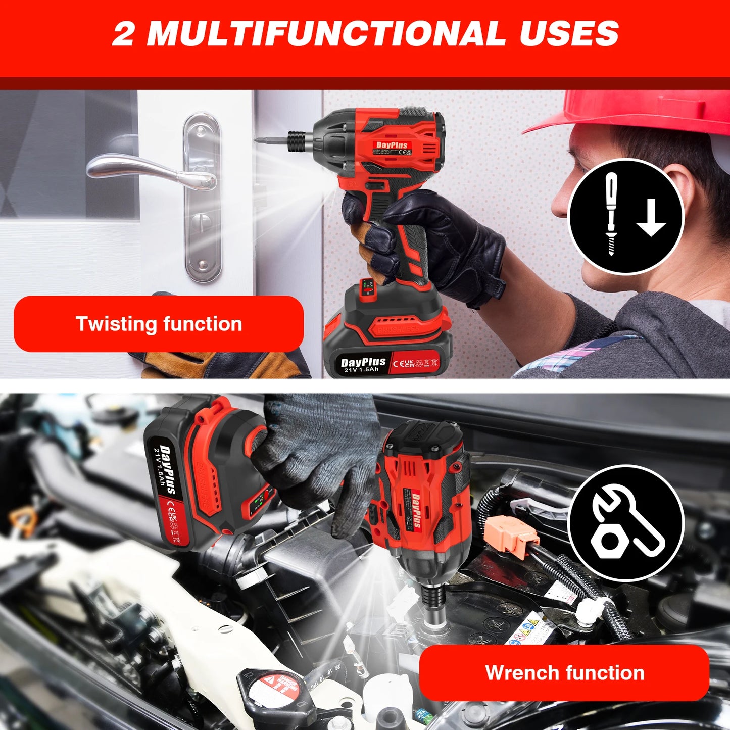 Brushless Electric Impact Wrench Cordless Impact Wrench 1/2 inch,320Nm Torque,Power  Electric Impact Gun for Car/DIY Furniture