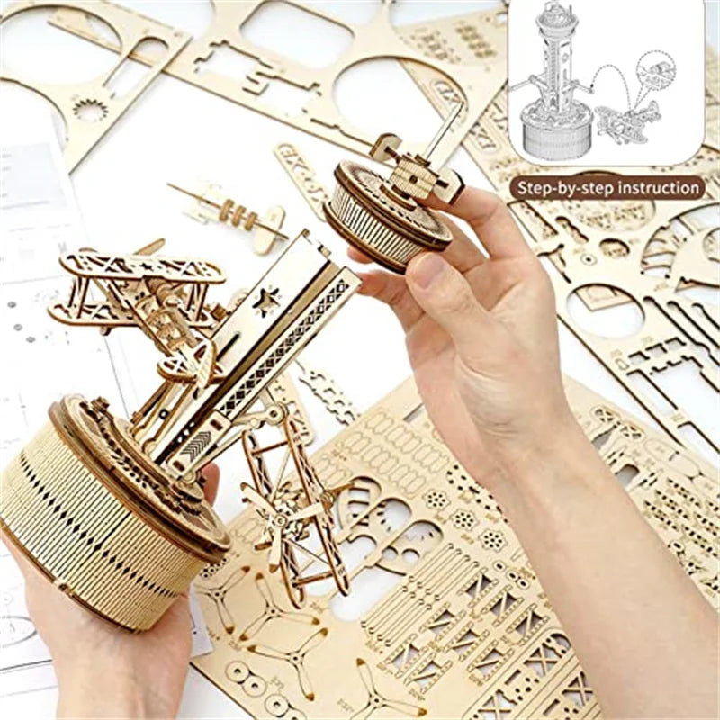 3D Wooden Puzzles for Adults Airplane-Control Tower