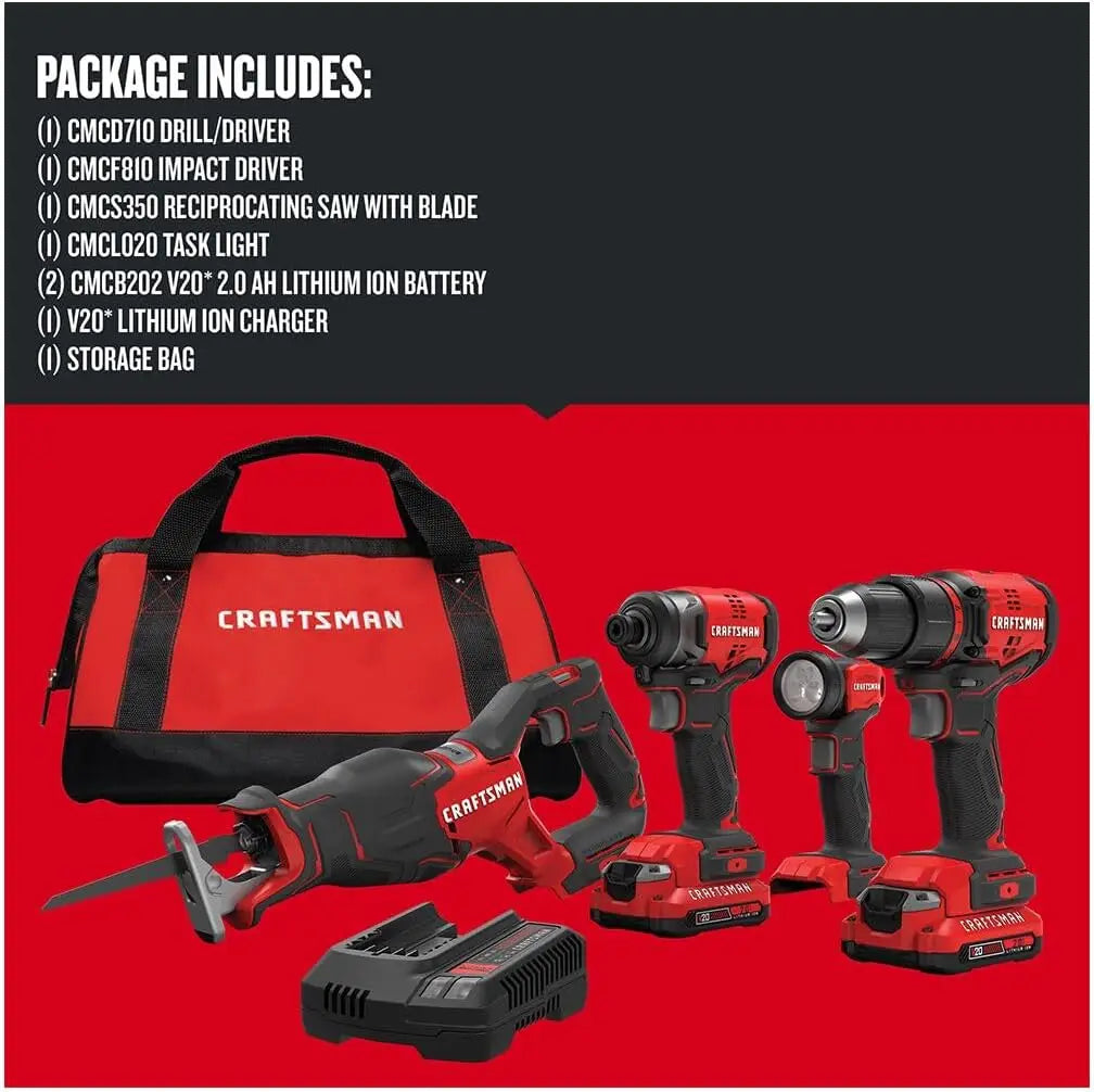 Power Tool Combo Kit, 4-Tool, 2 Batteries and Charger