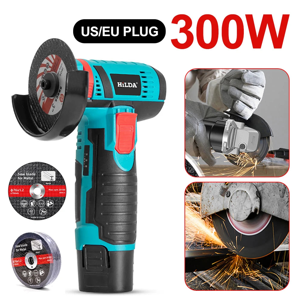 12V Cordless Polishing Machine 19500RPM 300W Cut-Off/Angle Grinder 2000mah Power Grinder Grinding Tool Rechargeable Power Tool