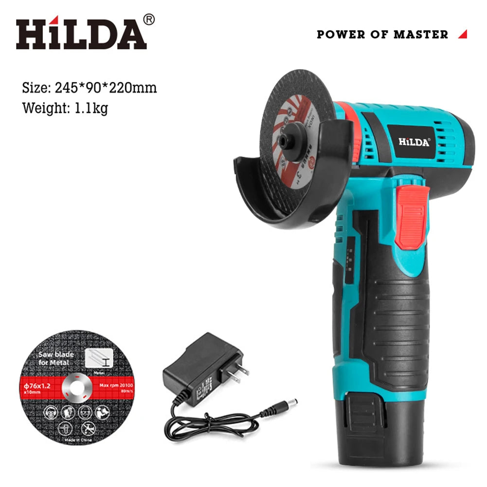 12V Cordless Polishing Machine 19500RPM 300W Cut-Off/Angle Grinder 2000mah Power Grinder Grinding Tool Rechargeable Power Tool