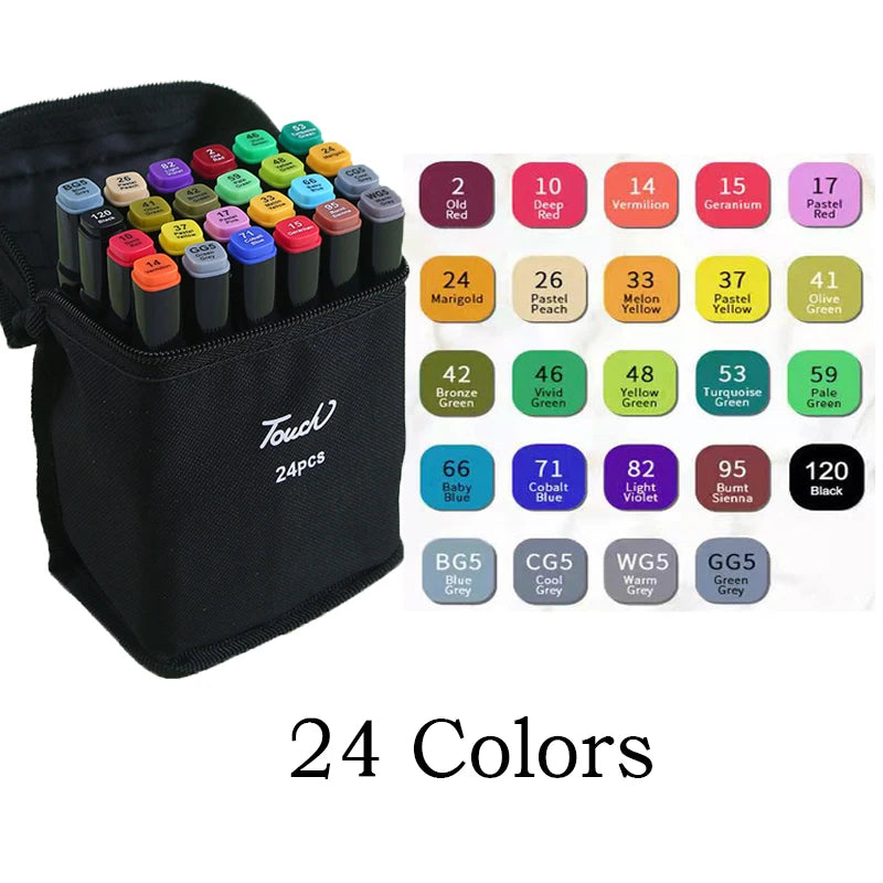 24-60 Colors Oily Art Marker Pen Set for Drawing Double Headed Sketching Tip Based Markers Graffiti Manga School Art Supplies